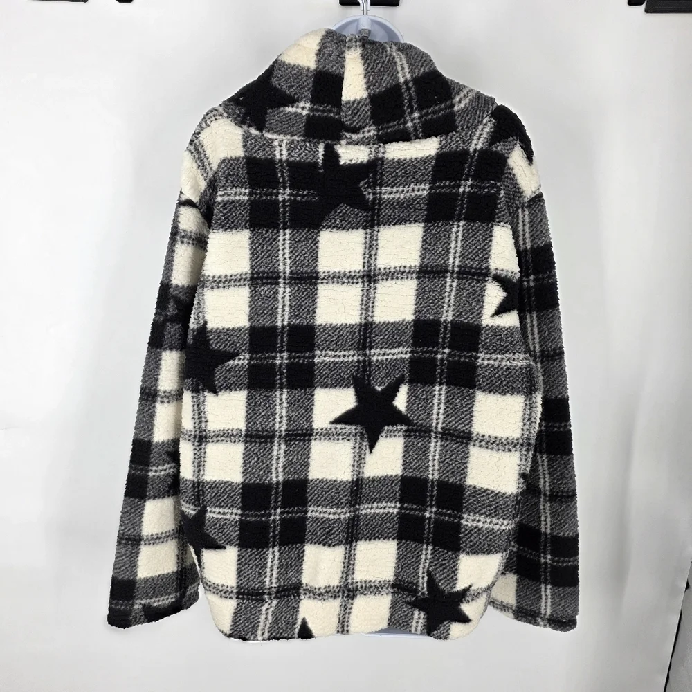 Marissa Olivia Star Plaid Sherpa Fleece Pullover Women's XL Buffalo Check Funnel